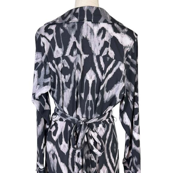 Lane Bryant NWT Black Gray Ikat Print Long Sleeve V-neck Mini Faux Wrap Dress - Picture 6 of 12